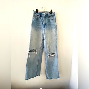 ZARA RIPPED HIGH RISE WIDE LEG JEANS